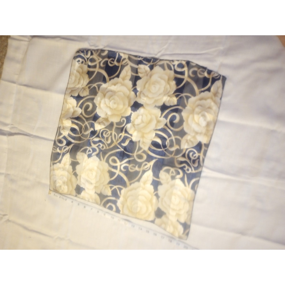 Vintage Royal Blue With Cream And Gold Roses Square Scarf